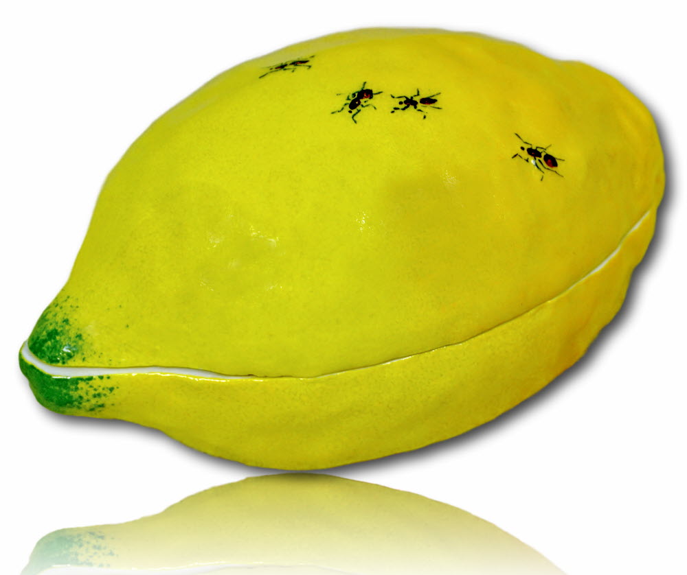 Boite en forme de CITRON ornée de FOURMIS - Trompe l'Oeil  en porcelaine de Didier Gardillou 