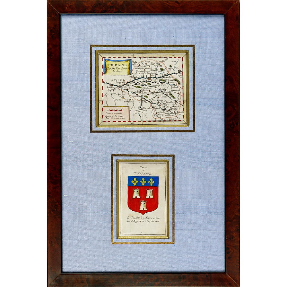RARE CARTE de la TOURAINE et son BLASON - Ep. MILIEU XVIIe