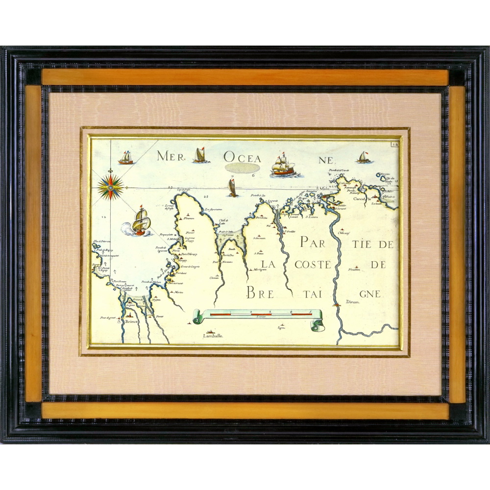 RARE CARTE MARINE DE CANCALE aux ISLES de POTERIEU - la BAIE DE SAINT MALO - POINTE SAINT CAST - HERQUY - SAINT BRIEUX - Ep. FIN XVIIe 