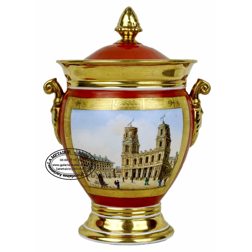 Sucrier en porcelaine de PARIS - VUES DE PARIS : ÉGLISE SAINT-SULPICE-#