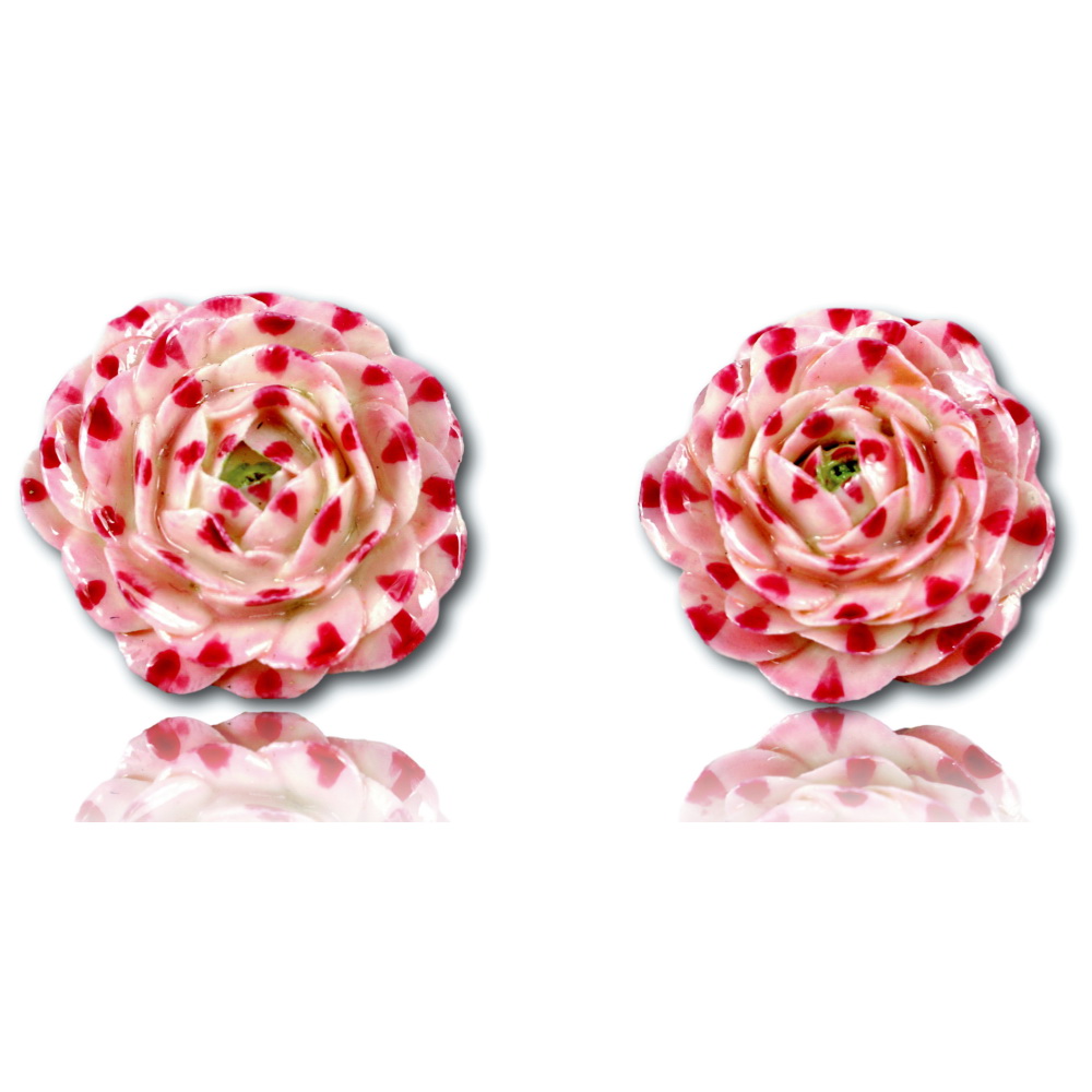 Paire de BOUCLES D'OREILLES trompe l'oeil de Fleurs en porcelaine monture ARGENT - Didier Gardillou