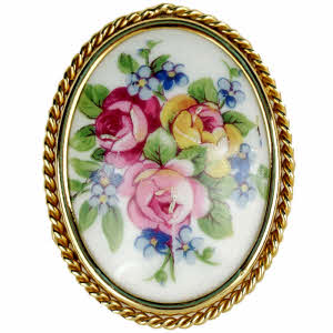 Superbe Broche Années 40/50 En Porcelaine – Roses Délicates, Charme Rétro