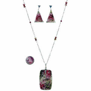PARURE de BIJOUX en ÉMAIL SUR CUIVRE MONTURE ARGENT