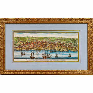 BELLE GRAVURE PANORAMIQUE de LA CITE DE BORDEAUX - CAPITALE DE LA PROVINCE DE GUIENNE EN FRANCE" - Ep. MILIEU XVIIIe