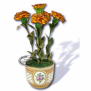 BOUQUET D'ŒILLETS D'INDE de Didier Gardillou - Ep. CONTEMPORAIN - POT en porcelaine de Paris - Manufacture À LA REINE - Ep. XVIIIe