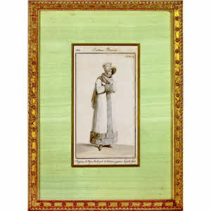 COSTUME PARISIEN - CHAPEAU DE REPS, REDINGOTE DE MÉRINES GARNIE DE PETIT GRIS – Ep. DÉBUT XIXe (1816)
