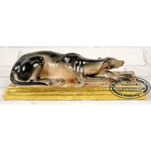 Statue Lévrier Couché - Sculpture En Plâtre, Style Art Déco, Blanc, Taille Moyenne