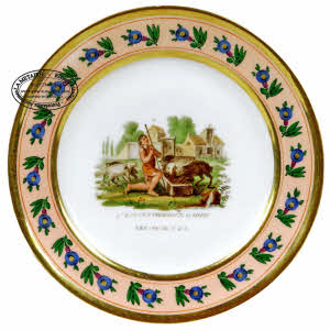 FRANCE - Manufacture INDÉTERMINÉE - Attribuée à PARIS - ASSIETTE - L’Enfant prodigue garde les pourceaux - Ep. DEBUT XIXe