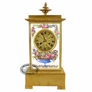 FRANCE - PARIS - Manufacture INDÉTERMINÉE - RARE PENDULE BORNE en bronze et plaques en porcelaine  - Ep. DEBUT XIXe