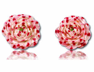 Paire de BOUCLES D'OREILLES trompe l'oeil de Fleurs en porcelaine monture ARGENT - Didier Gardillou